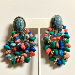 VTG Beaded jewel-tone 80s drop earrings with pierced posts